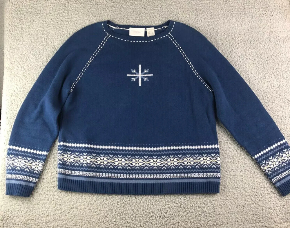 Liz Wear Petite Sweater Size S Small Smoky Blue Long Sleeve Fairisle pattern